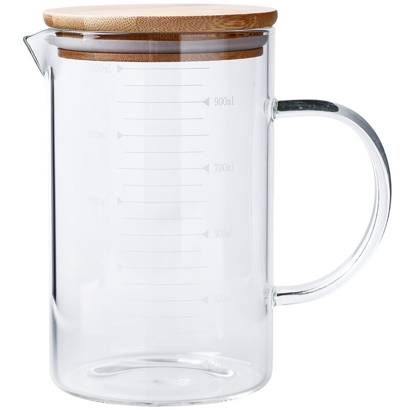 Transparent Glass Heat Resistant Handle Cup For Household Kitchen Baking Calibration Cups Measuring Jug With Cover Baking Tools