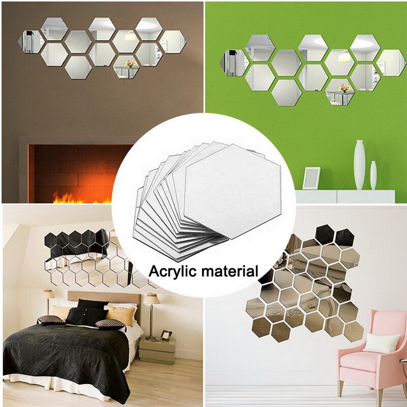 12 Pièces/ensemble BRICOLAGE 3D Miroir Mur Autocollant Hexagone Décor À La Maison Décor De Miroir Autocollants Art Décoration Murale Autocollants multicolore Directe