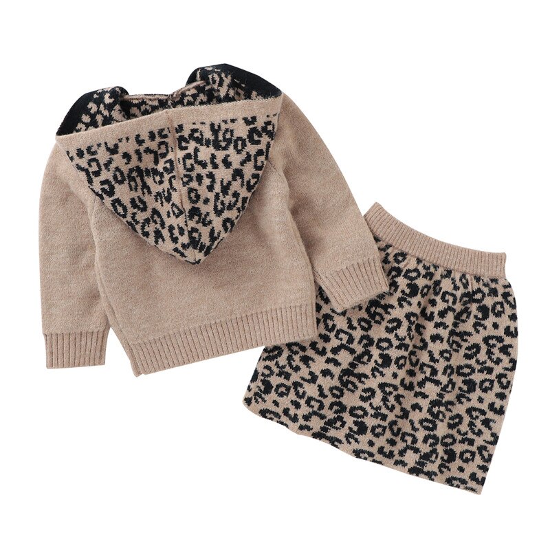 0-24m babykledingsets met luipaardprint, peutermeisjes, lange mouwen trui met capuchon + rok met elastische taille voor de winter en herfst