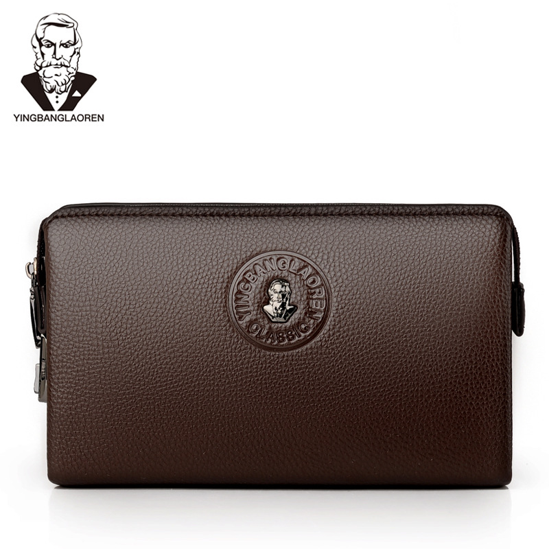 Bolso de mano de día con cerradura codificada para hombre, bolso de negocios de gran capacidad, monedero de seguridad para hombre, cartera larga antirrobo de cuero PU: Brown