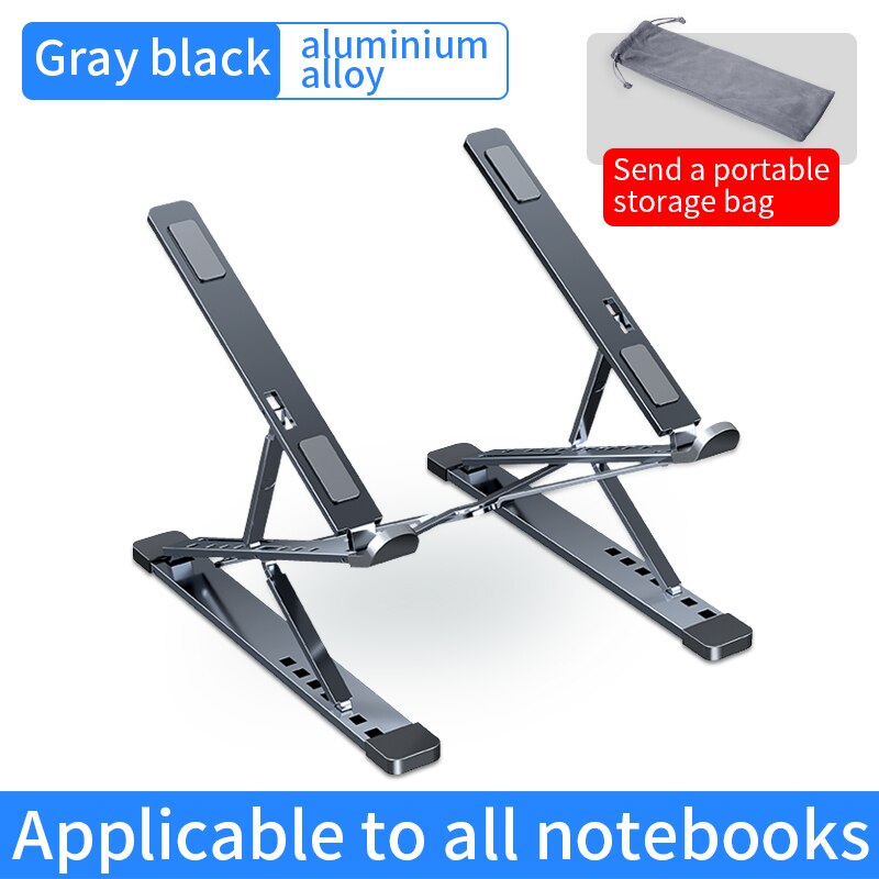 N8 tragbare, verstellbare laptopständer für macbook, tablet und notebook, aluminiumständer, tischkühlpad, faltbarer laptophalter: Schwarz