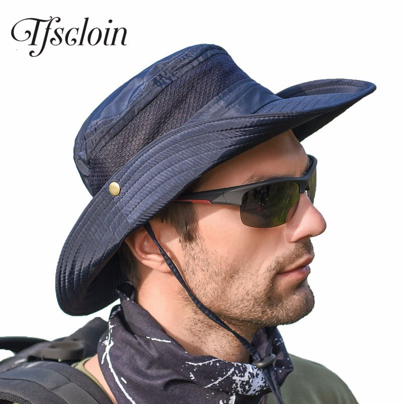 Outdoor Vissen Wandelen Hoed Heren Zomer Zonnehoed Visser Hoed Mesh Ademend Anti-Uv Grote Brede Rand Zon Bescherming cap