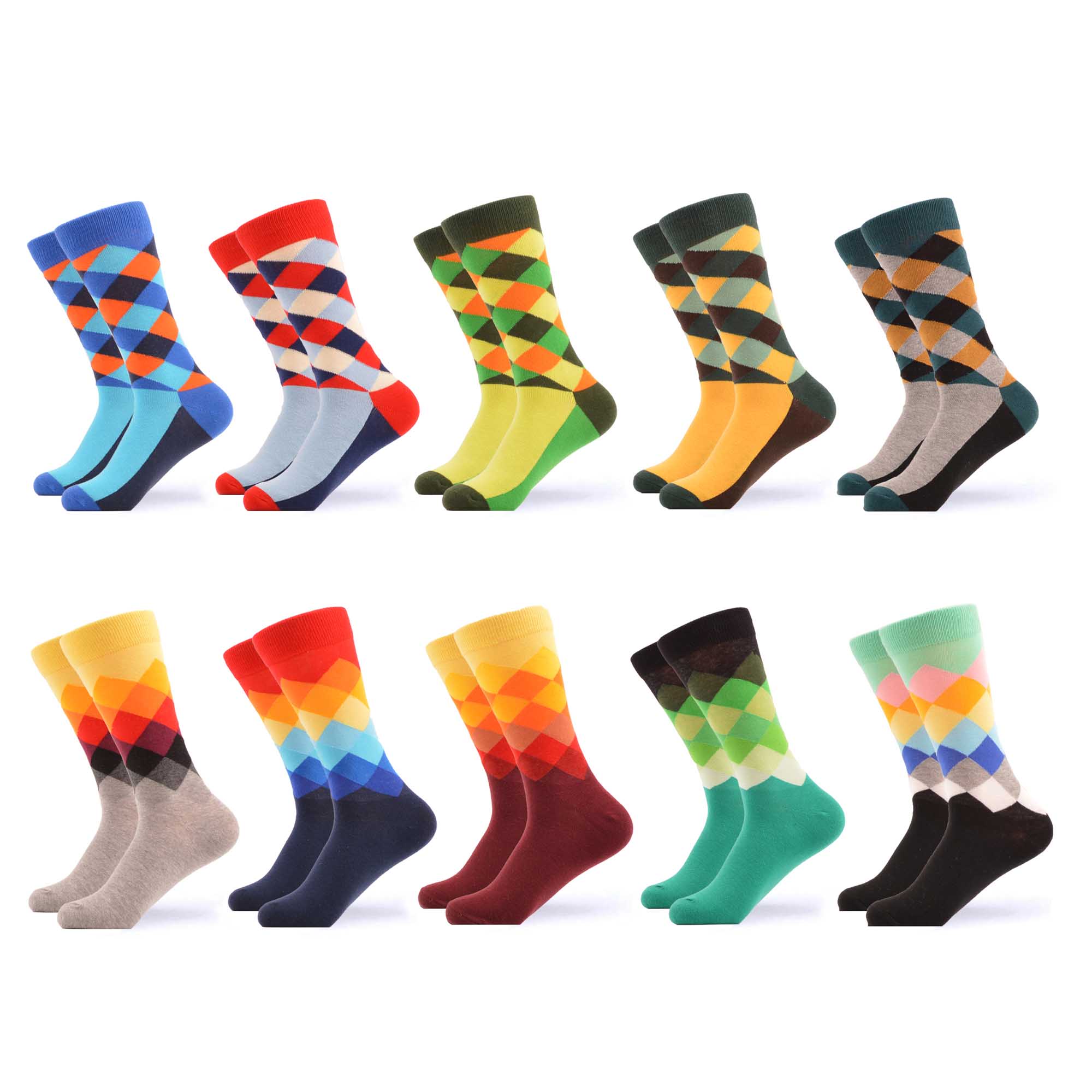 SANZETTI-chaussettes pour hommes, style Hip Hop, en coton peigné, haute couleur, nouveauté, Skateboard, motif géométrique, motif Harajuku,: 06378 (10 pairs)