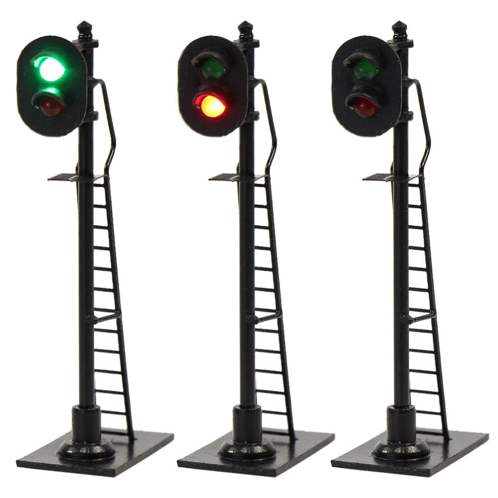 3pcs Model Railway 1:87 Red Green Block Signal Traffic Signals HO Scale 6cm Traffic Light Black Post with Ladder JTD878GR
