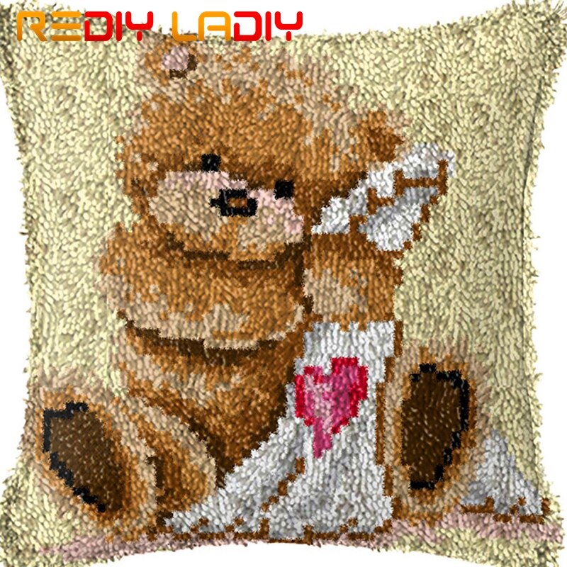 Latch Hook Kit Make Your Own Cushion King of Tiger Pre-Printed Canvas Crochet Pillow Case Latch Hook Cushion Front Hobby &amp; Craft: BZ642