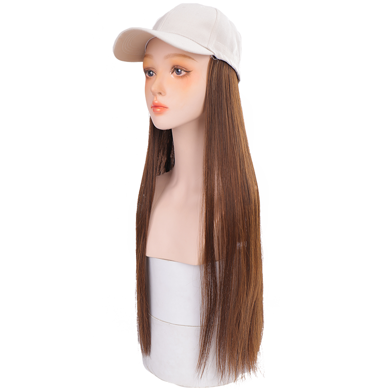 Berretto da baseball con capelli lunghi lisci capelli finti parrucca cappello estensioni dei capelli sintetici cappello con capelli parrucchino naturale per le donne