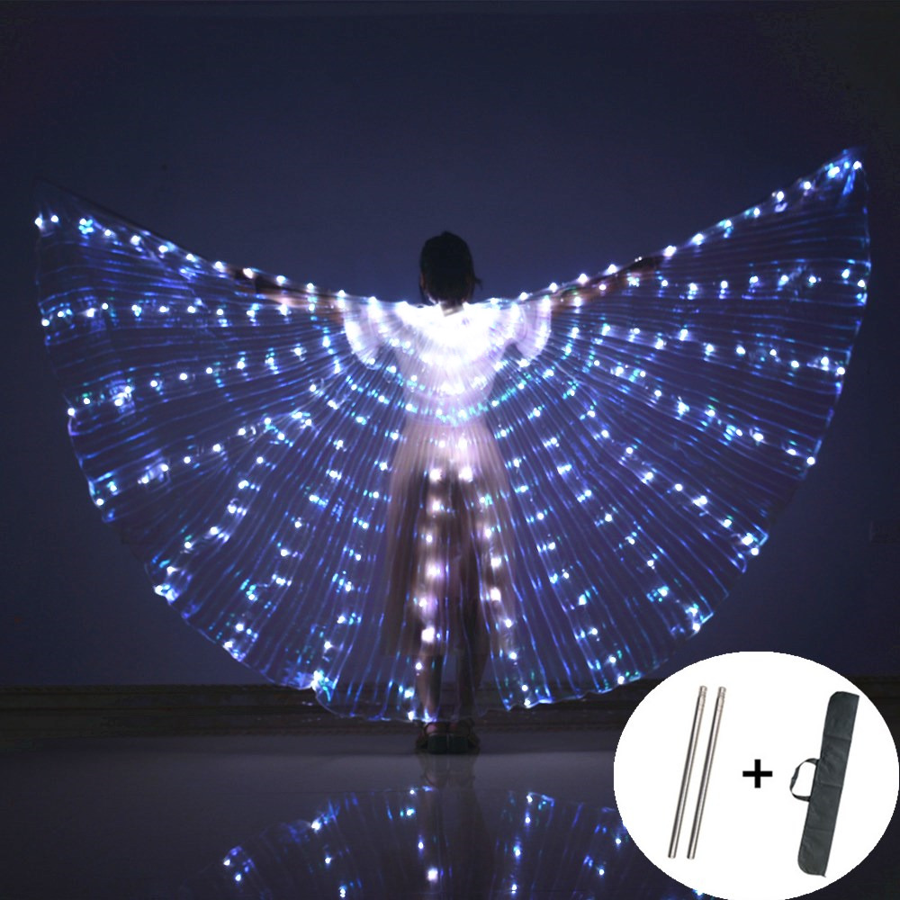 Alas LED para danza del vientre, alas de Isis para Halloween, accesorios, lámpara LED brillante, alas, accesorios para disfraces de danza del vientre, palos para adultos y niños: L / Blanco