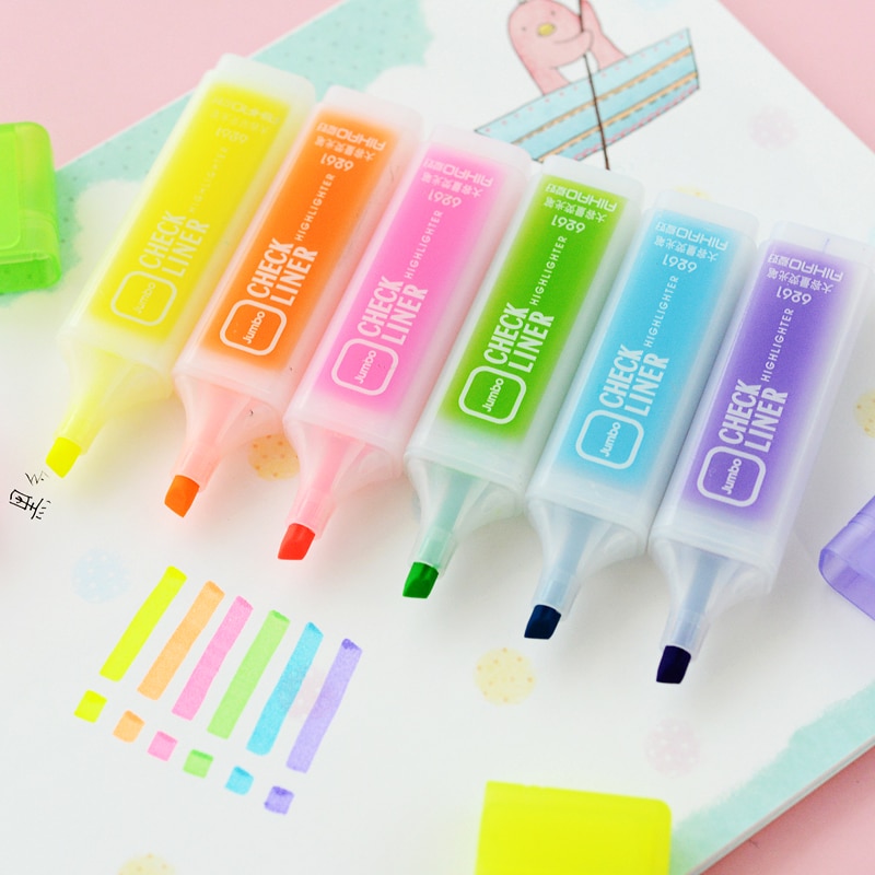Jumbo Check Liner Highlighter Pen Fluorescent Colors Marker Drawing Pens Stationery Office Paper Fax School Paint Supplies A6646