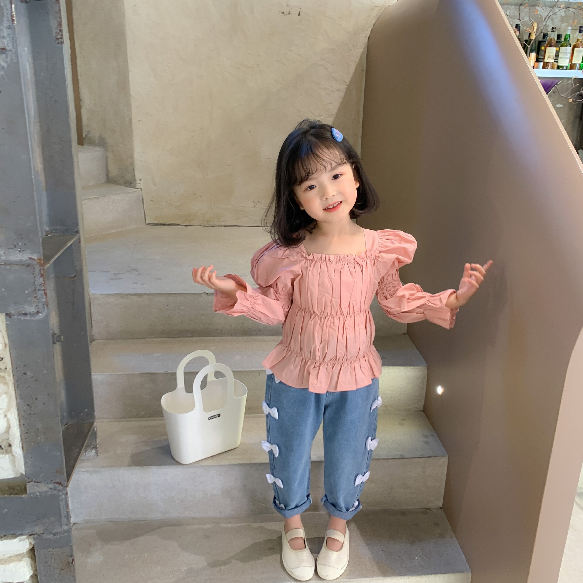 Lente Baby Meisjes Bowknots Denim Broek Koreaanse Stijl Kids Casual Zoete Jeans Kinderen Losse Broek