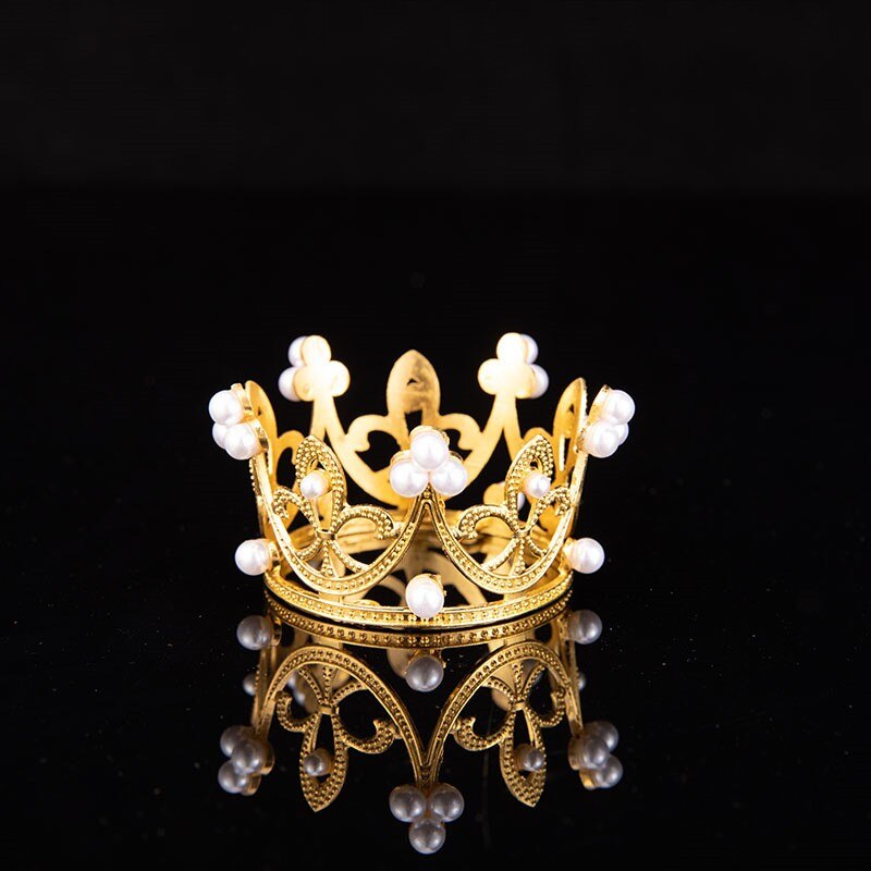 Mini Crown Cake Decoratie Prinses Topper Pearl Tiara Kinderen Haar Sieraden Voor Bruiloft Verjaardag Taart Decoratie: Gold