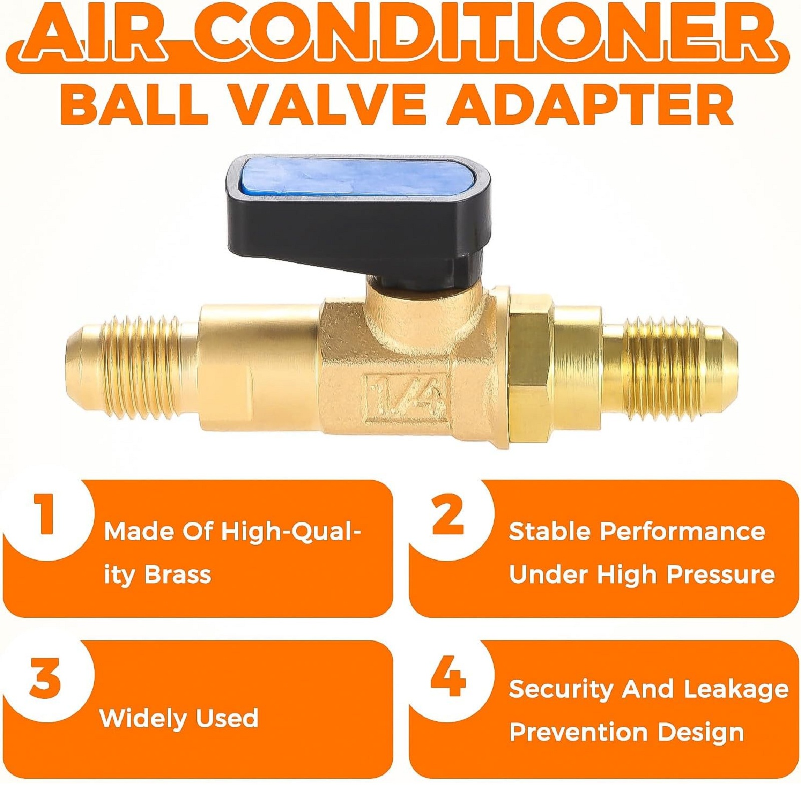 HVAC Refrigerant Straight Shut-Off Ball Valve Connector 1/4" Male SAE Adapter for Adding Liquid and Fluorine To Air Conditioner