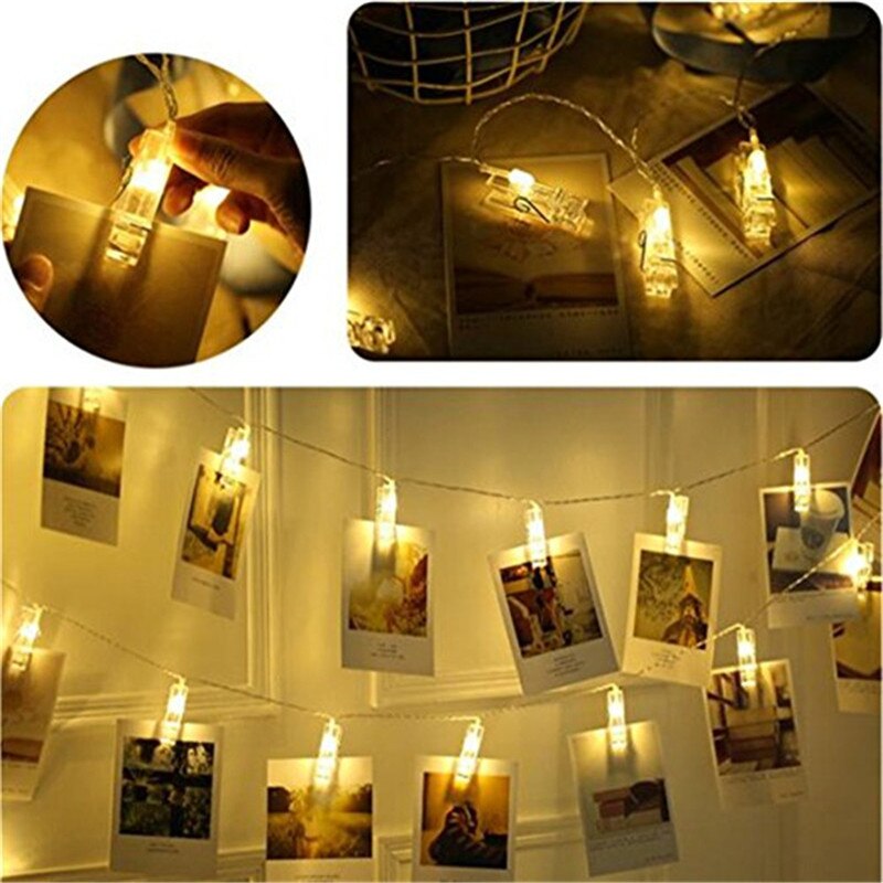 Guirnalda de 10, 20 y 40 luces LED con Clip para fotos, guirnaldas de luces Led con batería, guirnaldas de Navidad, decoración de bodas y Año