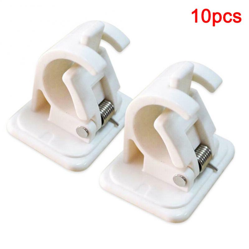 Hanging Rod Clip For Curtains Adhesive Wall Curtain Hanging Rod Curtain Holder Clamp Hooks Shower Fixed Clip Hanging Rack Hook: 10pcs