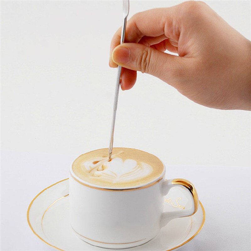 Nyttigt rustfrit stål cappuccino latte espresso kaffe dekoration kunst pen fancy kaffe cafe mixer værktøj fancy penne latte kunst