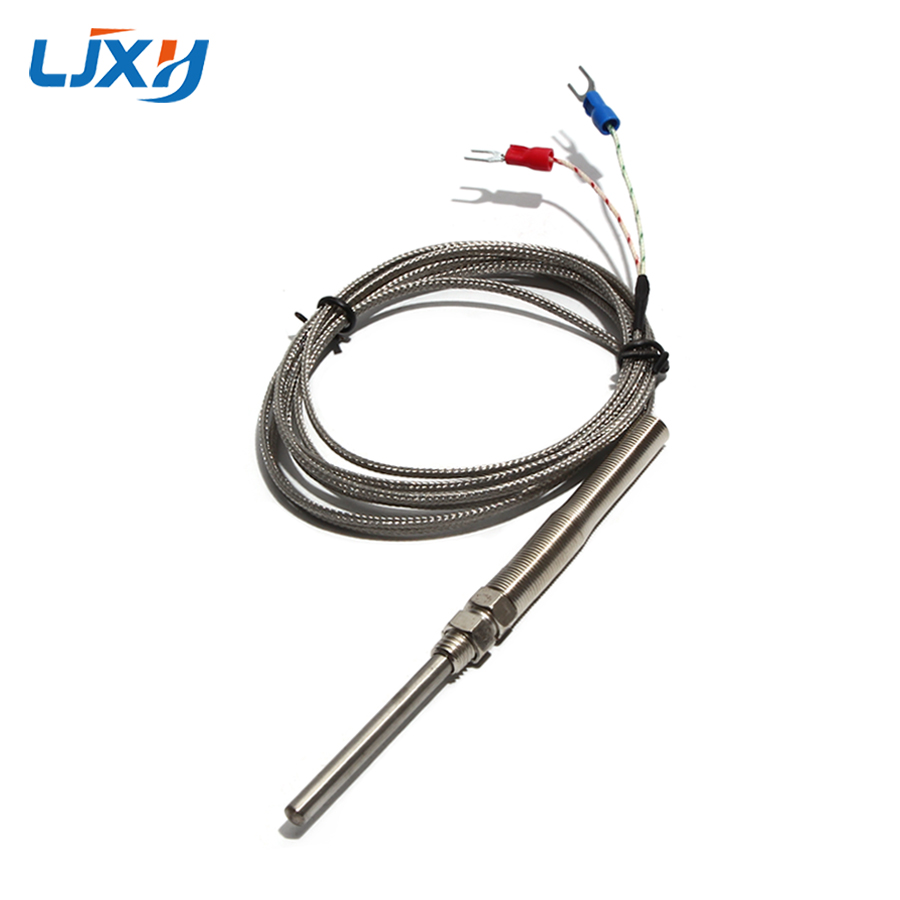 LJXH K-type Thermocouple 200/250/300mm Stainless Steel Probe Sensor 0~400℃ Temperature M8*1.25 Thread 4m/5m/6m Cable Length