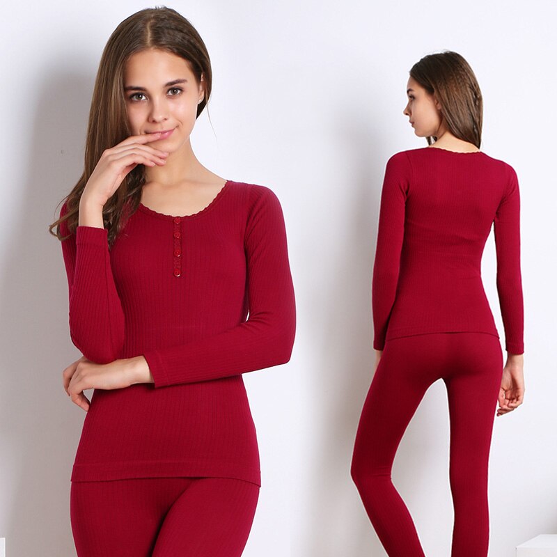 Langhsha Dunne Winter Vrouwen Naadloze Warme Lange Onderbroek Mode Sexy Comfort Vrouwen Afslanken Body Vormige Thermisch Ondergoed Sets: Wine red