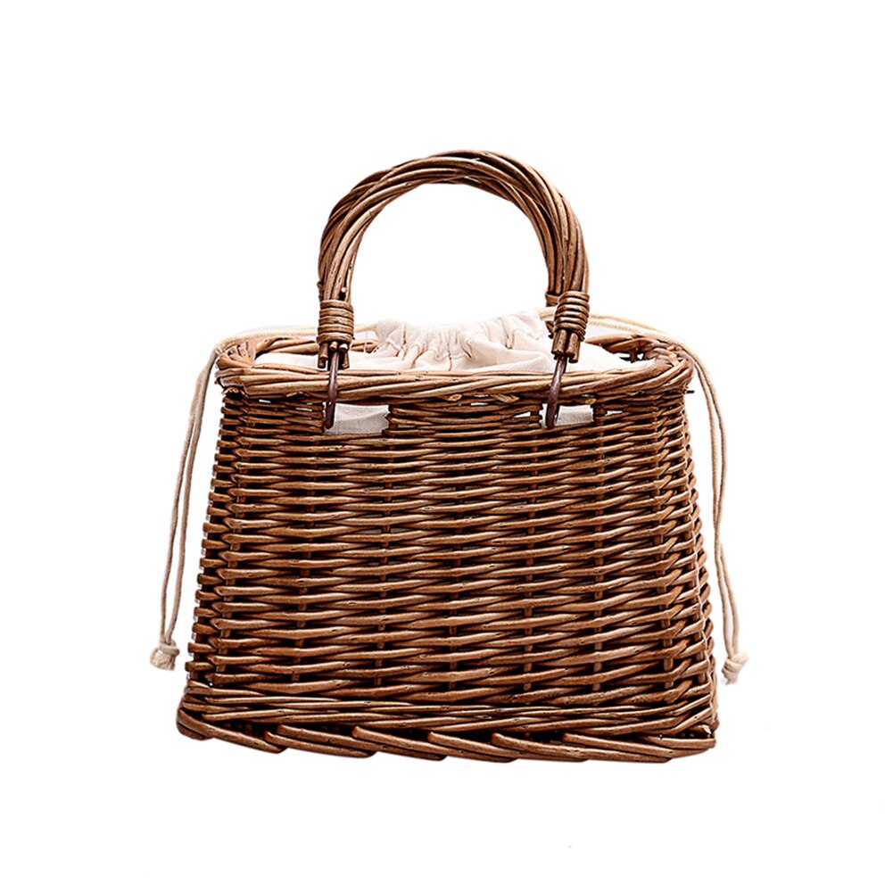 Strand stro tassen dames zomer handtas rotan vierkante tas handgemaakte bali geweven crossbody tas doos bohemien: Bruin