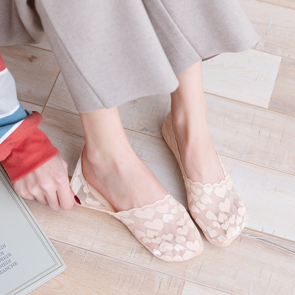 Liefde Onzichtbare Non-Show Boot Sokken Modieuze Slanke Enkelsokken Dames Katoen Onderkant Kant Jacquard Sokken Meisjes Casual Breatha