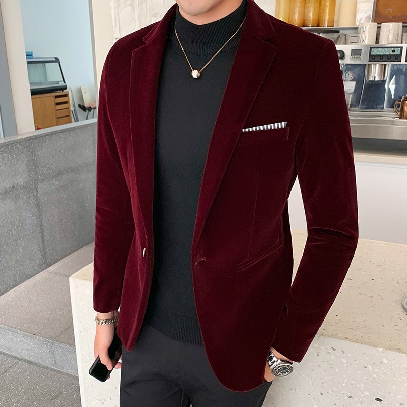 Wine Navy Velvet Men's Jacket dress Men Wedding Suit Male Blazers Slim Fit Suits for Mens Costume Business Formal Party Blazer