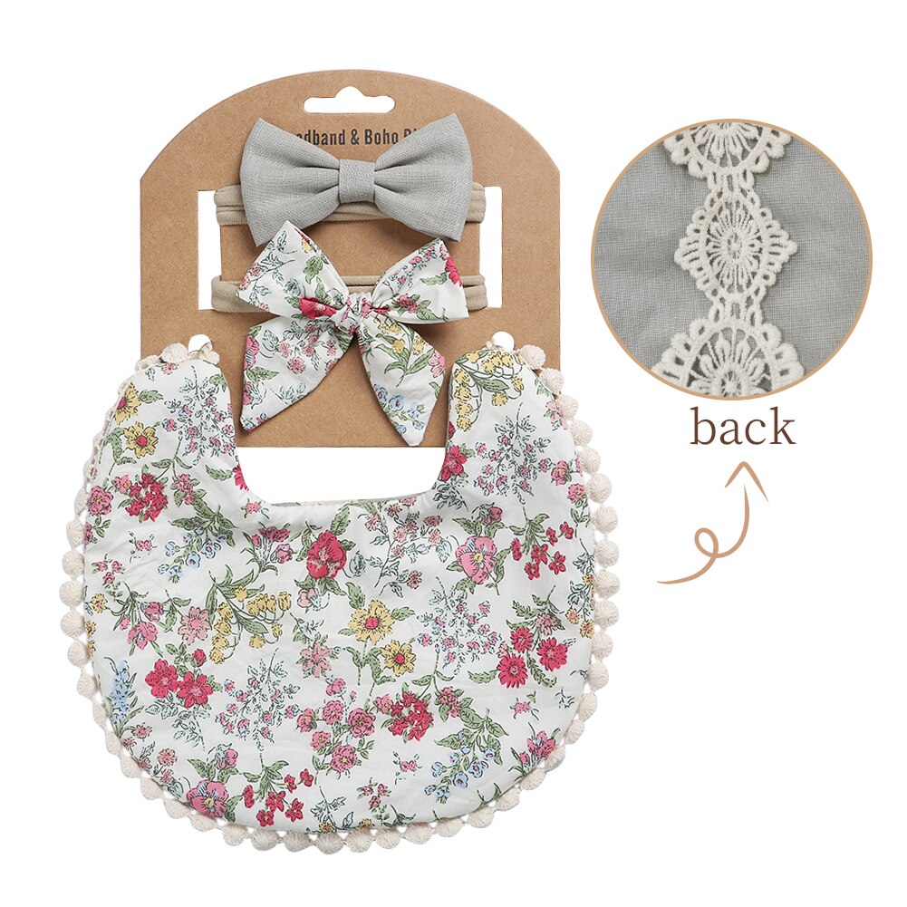Conjunto de Baberos con diadema para bebé, toalla con borla para Saliva, Bandana con estampado Floral, lavable, paño para eructar, alimentación de bebé, 3 unids/set: 05