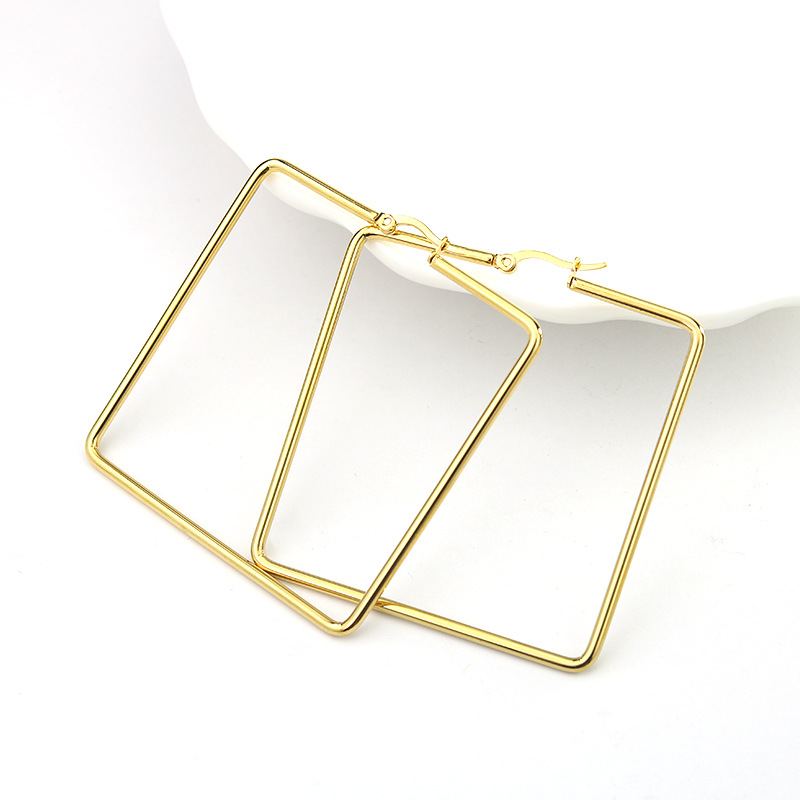 Stainless Steel Geometric Big Hoop Earrings for Women 30/40/50/60mm Simple Square Sleeper Earring Jewelry: 4 gold