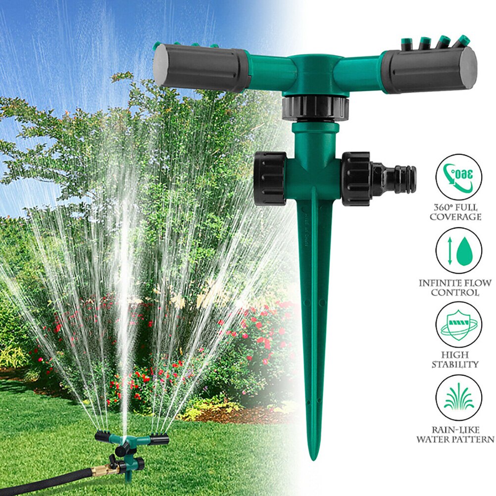 360 Degree Automatic Rotating Lawn Sprinklers With support Water Sprinkler 3 Arms Nozzles garden Irrigation Device tool