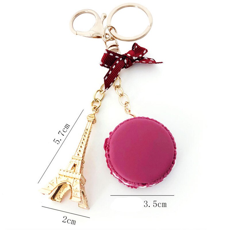 Paris Tower Macaron Cake Keychain Dessert Model Keychains Car Pendant Ornaments Women Bags Jewelry Keyring porte clef