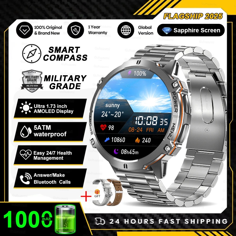 2025nuovo carro armato T3 ultra 2 GPS Astuto Della Vigilanza Degli Uomini Bussola Alltimetro 1000mAh Batteria 10ATM Impermeabile sport fitness AMOLED Chiama Orologi: Colore rosa