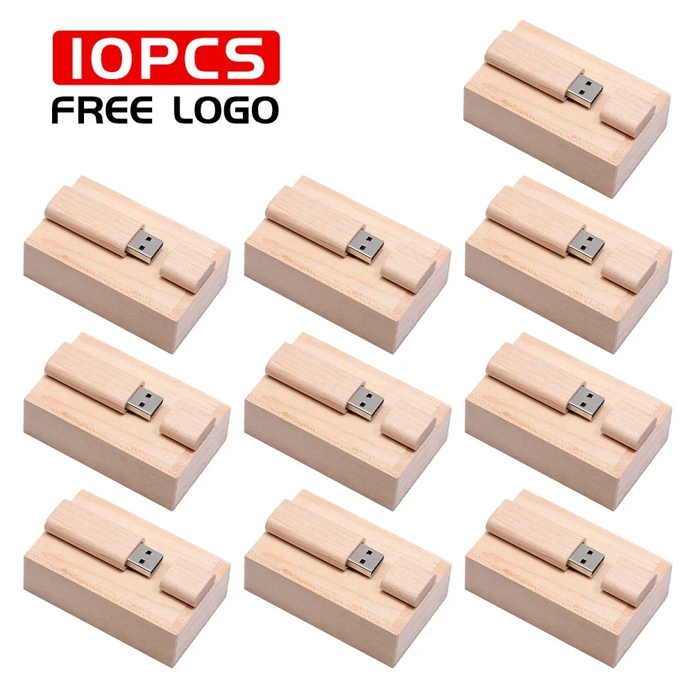 10 TEILE/LOS USB 2.0 Flash Laufwerke 128 GB Holz Pen stick 16 GB 32 GB mit Box Memory stick 16 GB Hochzeitsgeschenk U disk Kostenloses individuelles logo: Blau / 32GB