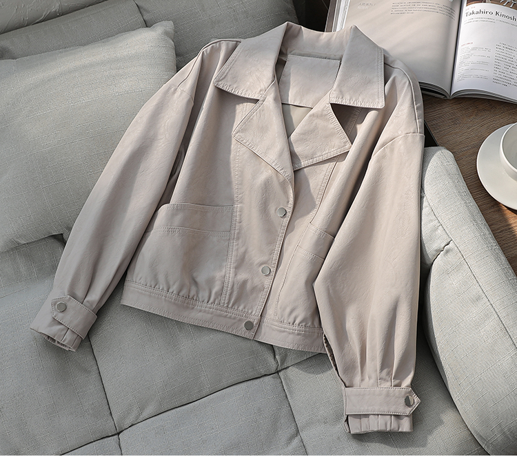 Jesień kobiet Faux skórzana kurtka moda luźna miękka Pu motocykl punkowa skórzana kurtka na wioślarz dla kobiet znosić: Beżowy / S