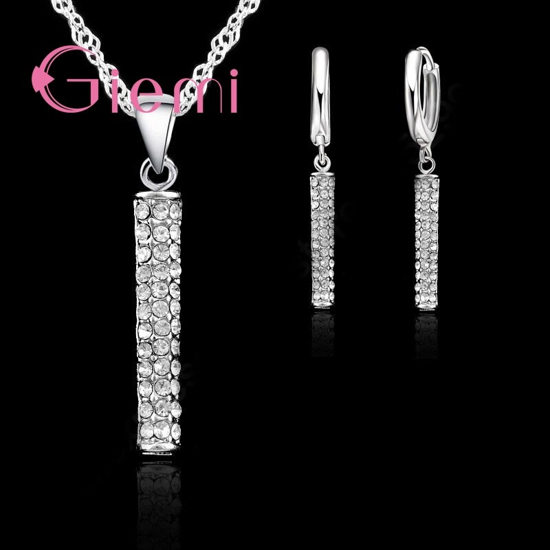 Klassieke Bar Vorm Sieraden Sets Voor Vrouwen Liefhebbers Real 925 Sterling Zilver Crystal Engagement Accessoires Top