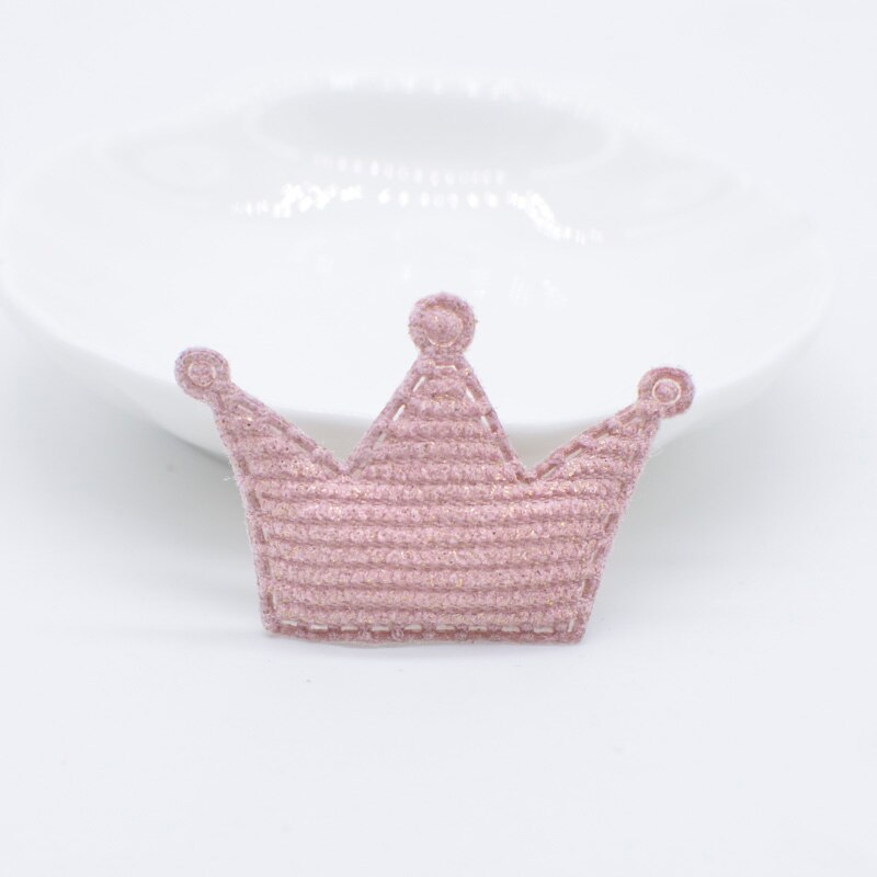 50 stk 42*28mm polstret glitter stof krone applikation til diy hat handsker tøj leggings stof syning hovedbeklædning dekor patches  l78: Lyserød