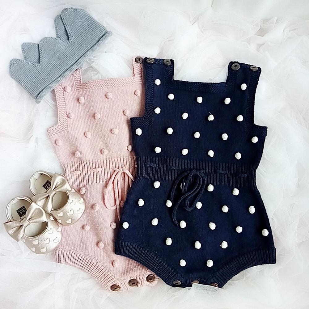 Gebreide romper baby herfst baby jumpsuit overall mouwloos baby jongenskleding knoop romper kleurrijke bobbel schattige babykleding