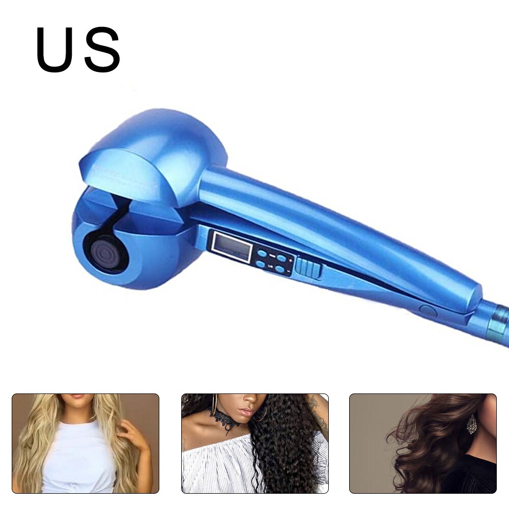 Automatic Hair Curler Magic Curling Iron LCD Screen Ceramic Heating Anti-Scald Wave Curling Iron Hair Care Styling Tool: blue / EU
