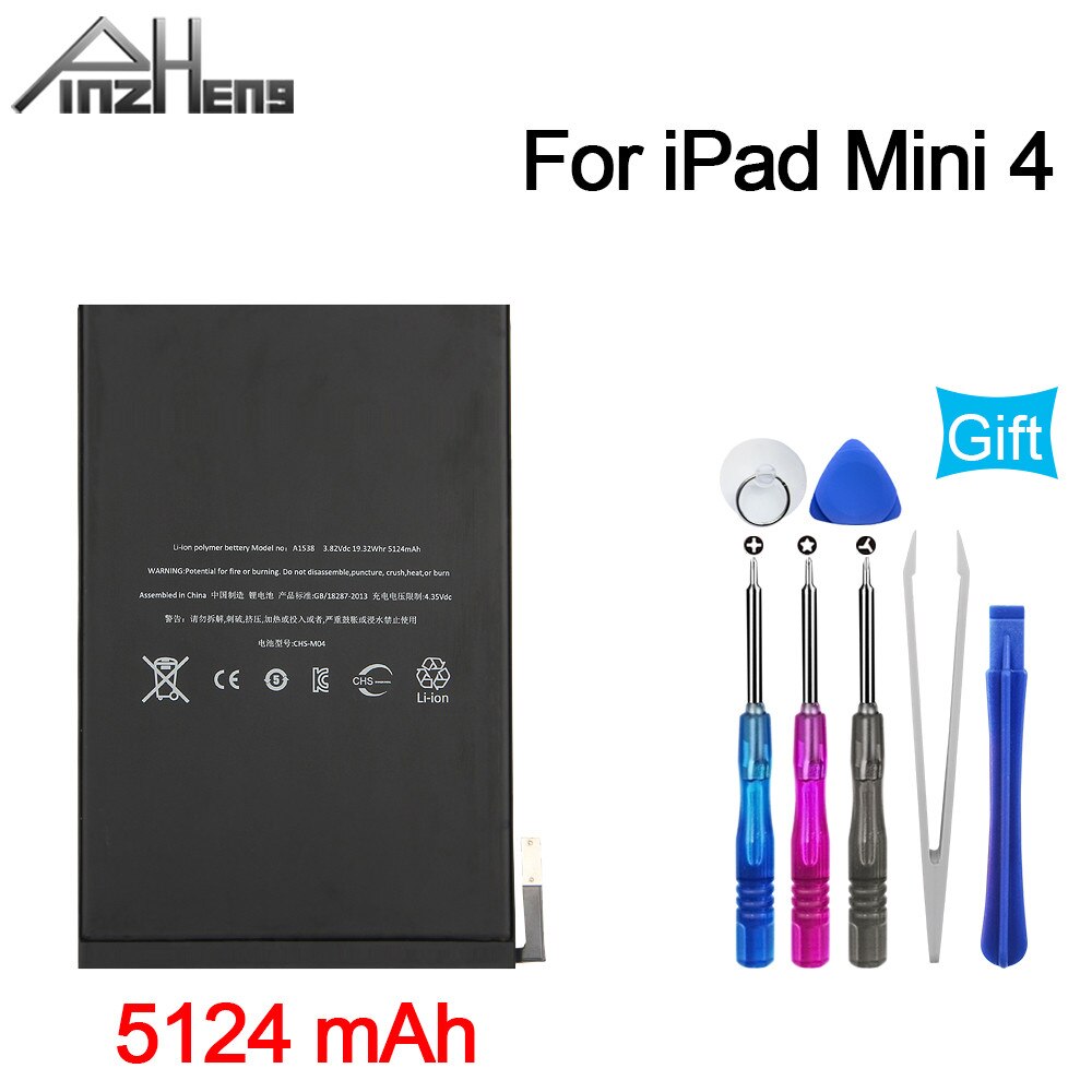 PINZHENG 5124mAh Tablet Battery For iPad Mini 4 Mini4 A1538 A1546 A1550 Replacement Battery High Capacity Bateria Free Tools