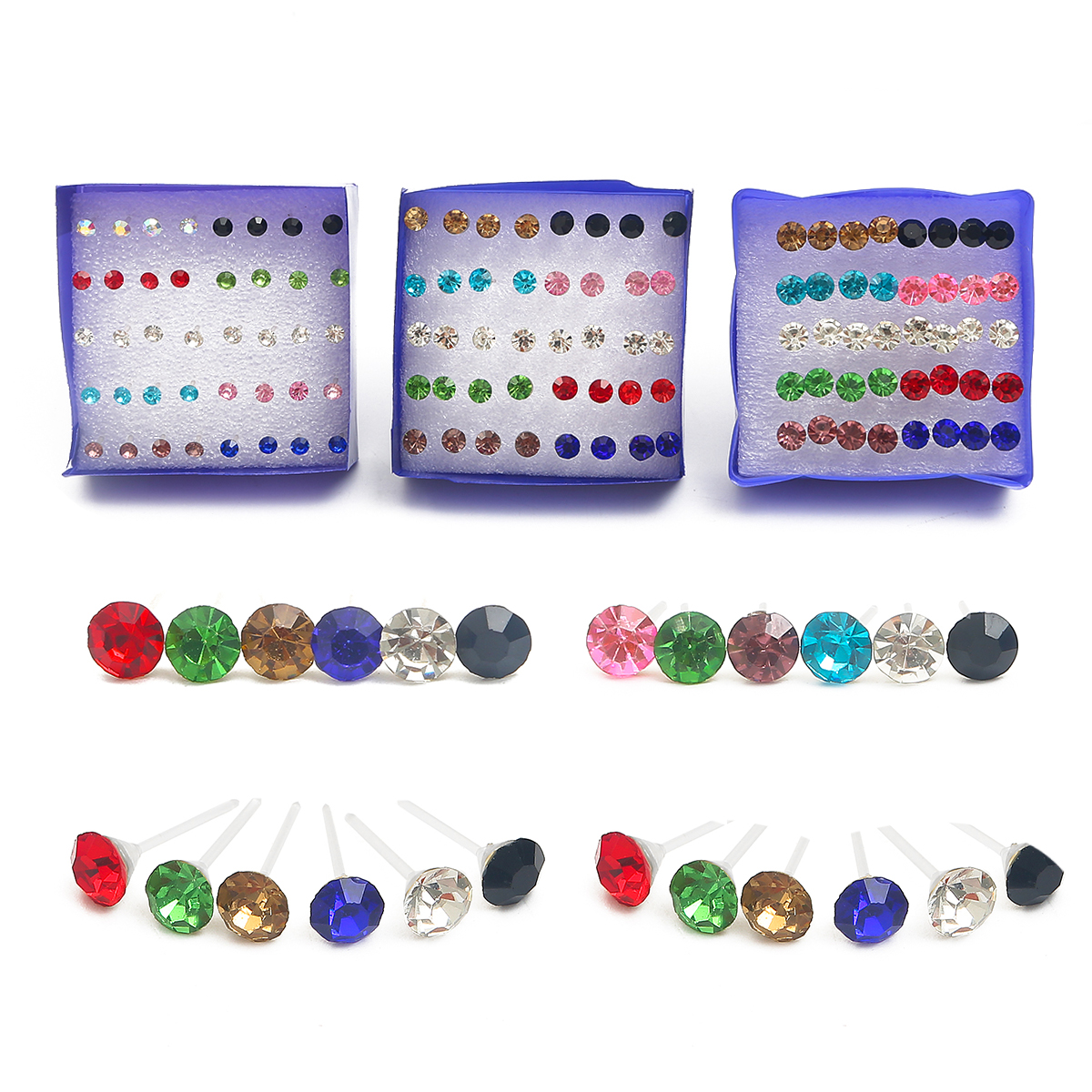 Juego de pendientes pequeños de perlas de cristal para mujer, aretes de diamantes de imitación, accesorios de joyería, bola, 2,5-6mm, 12 pares, 20 pares