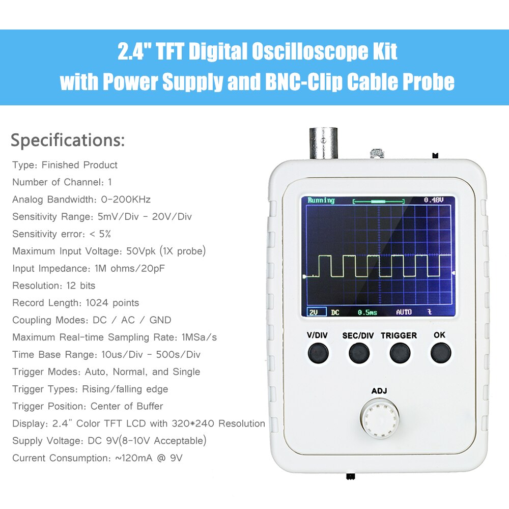Osciloscopio Digital DSO150 de 2,4 pulgadas con caja de protección carcasa cubierta TFT sonda Allicator Chip para Arduino osciloscopio Kit de bricolaje