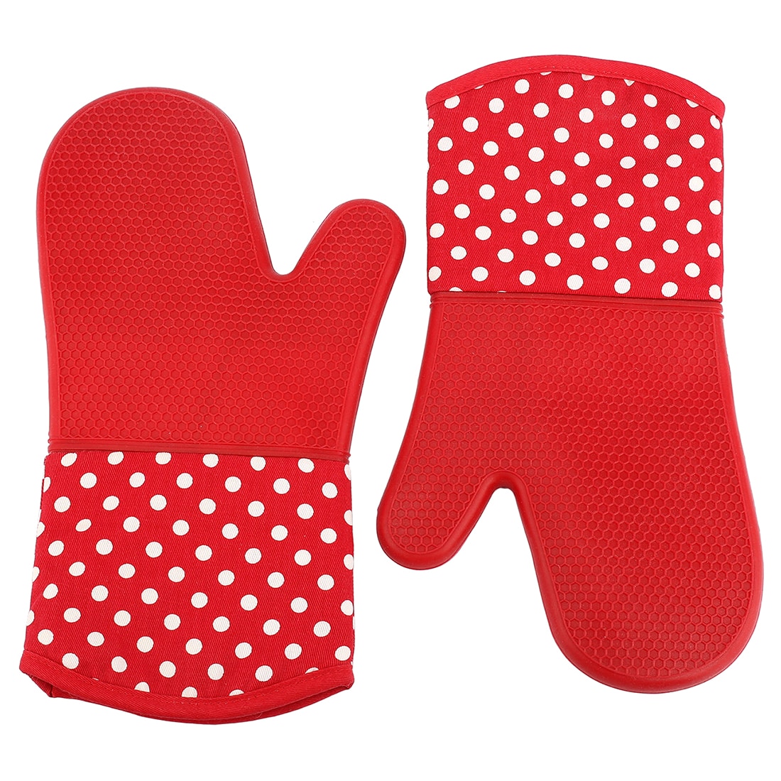 1 Pair Mitts Gloves Kitchen Tools Baking Microwave Oven Cooking Heat Resistant Silicone, Red