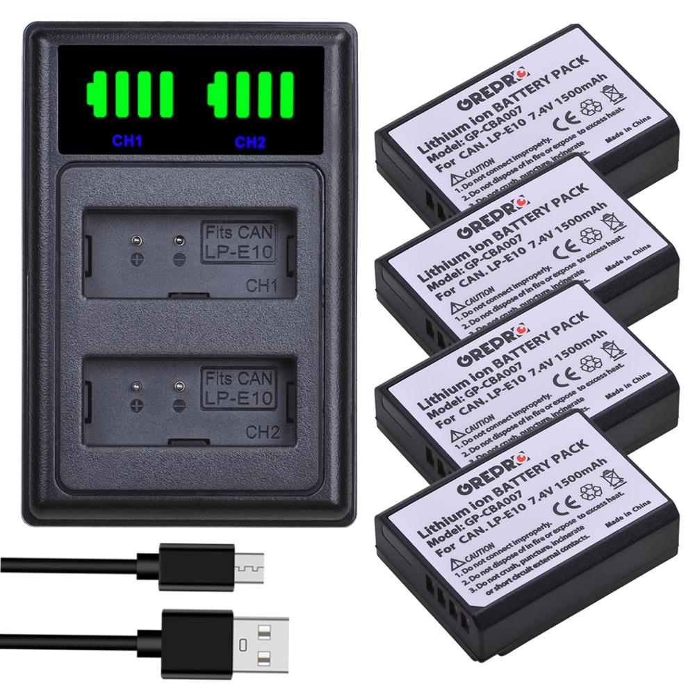 3-Pack LP-E10 LPE10 Battery with LED USB LP E10 Battery Charger for Canon 1100D 1200D 1300D 2000D Kiss X50 X70 Rebel T3 T5: 4B with Charger