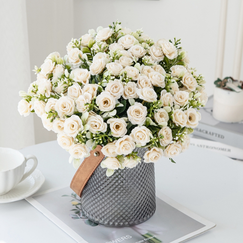 5 Vork 15 Hoofd Zijden Roos Voor Bruiloft Boeket Kerstdecoratie Vaas Huis Bloemenarrangement Diy Plakboek Kunstbloemen