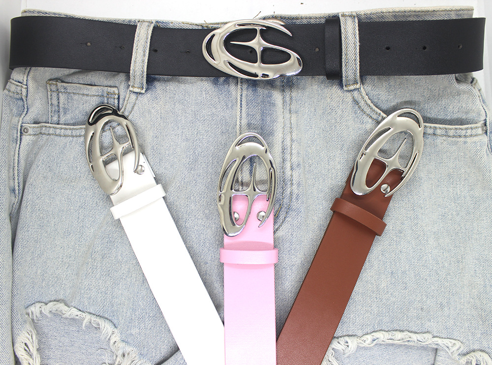 Punk Moon Star Buckle Belt Cross Metal Vintage Gothic Men Women Y2k Belt Pu Leather Waistband Jeans Pants Decorative Belt