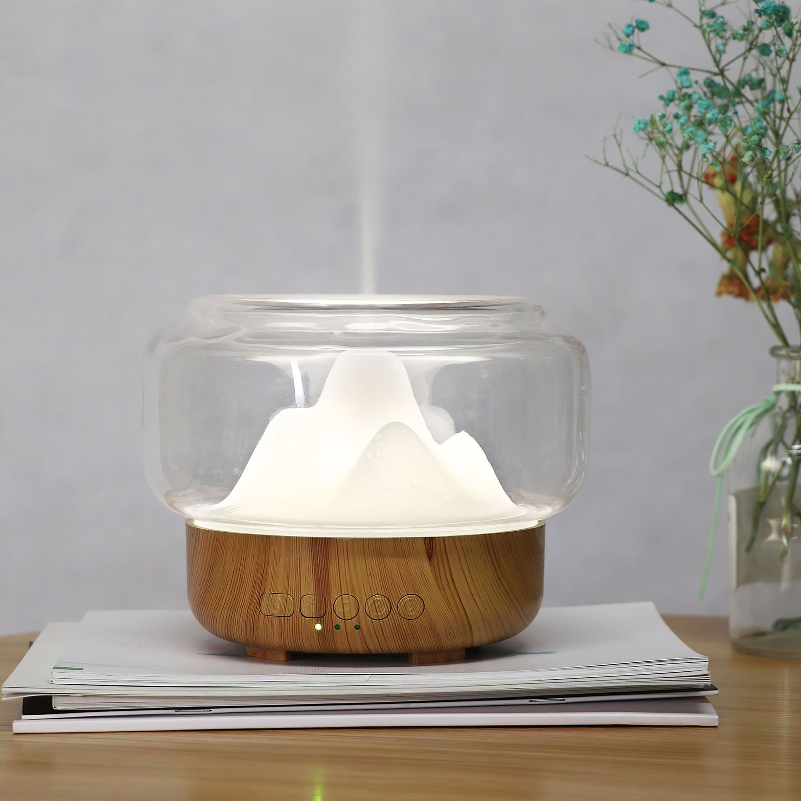 Landscape Humidifier 350ml Essential Oil Aroma Diffuser Mountain View Ultrasonic Humidifier Bluetooth With Warm Color Light