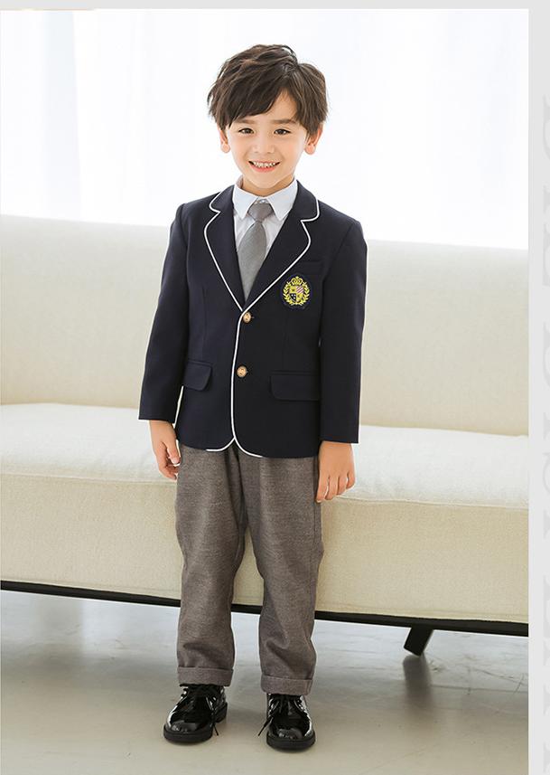 Kinder Herbst Britischen Schuluniform Jungen Mädchen Grau Kleidung Anzug Blazer Mantel Kleid Japan Student Uniform Schule Mädchen Outfit: boys set / 130cm  height