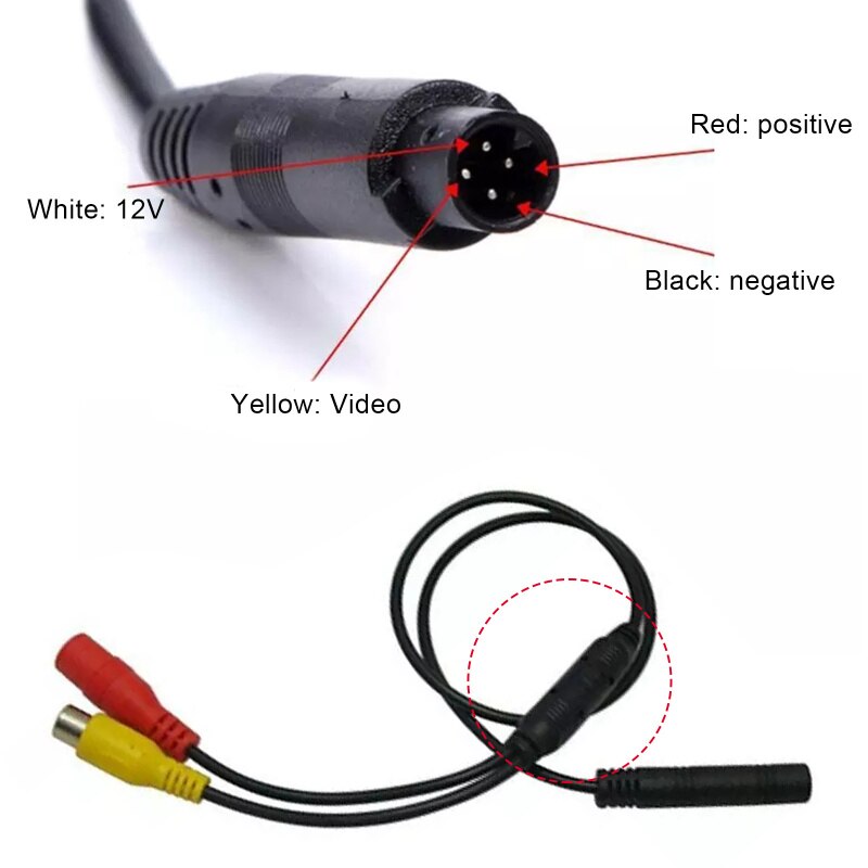3PCS Car Reverse Backup Rear View Camera 4-Pin Male Connector To Car RCA Wire Power Harness Adapter Wire Female CVBS Signal Wire