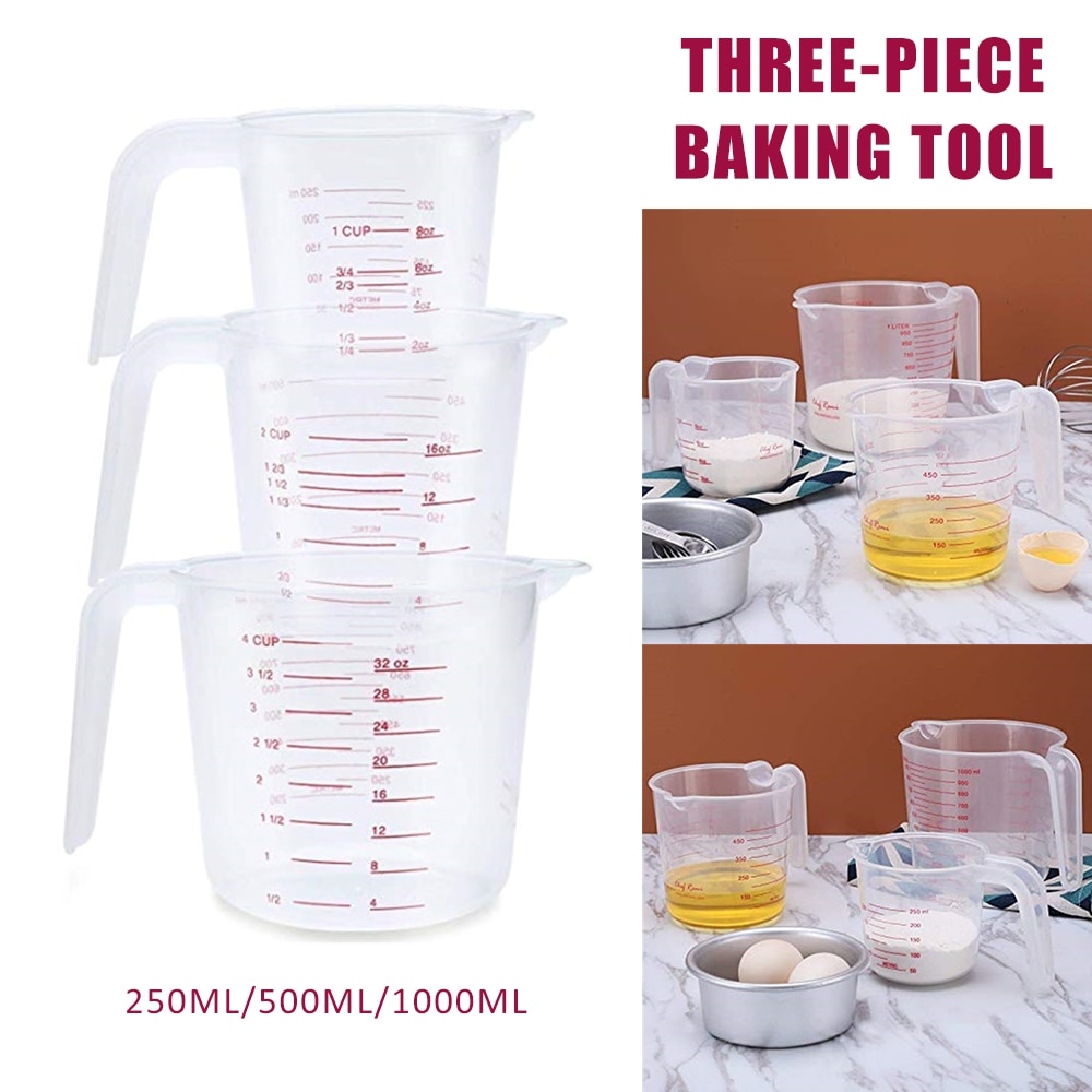 3pcs 250/500/1000ML Plastic Measuring Cup Jug Pour Spout Surface Kitchen Measure Cup With Graduated For Baking Beaker