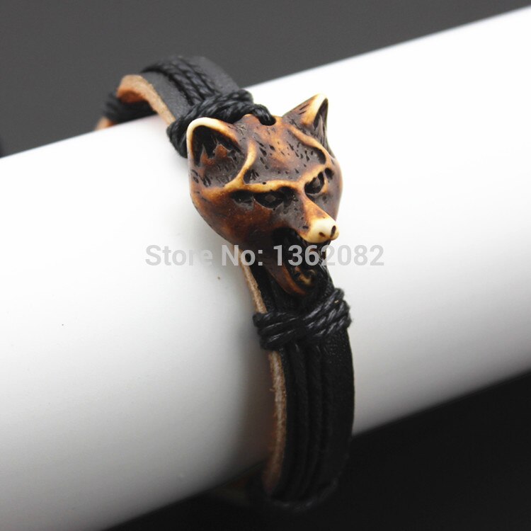 Senhua! seje drenge håndvævede amulet ulvehoved charme læderarmbånd surfer armbånd  mb85