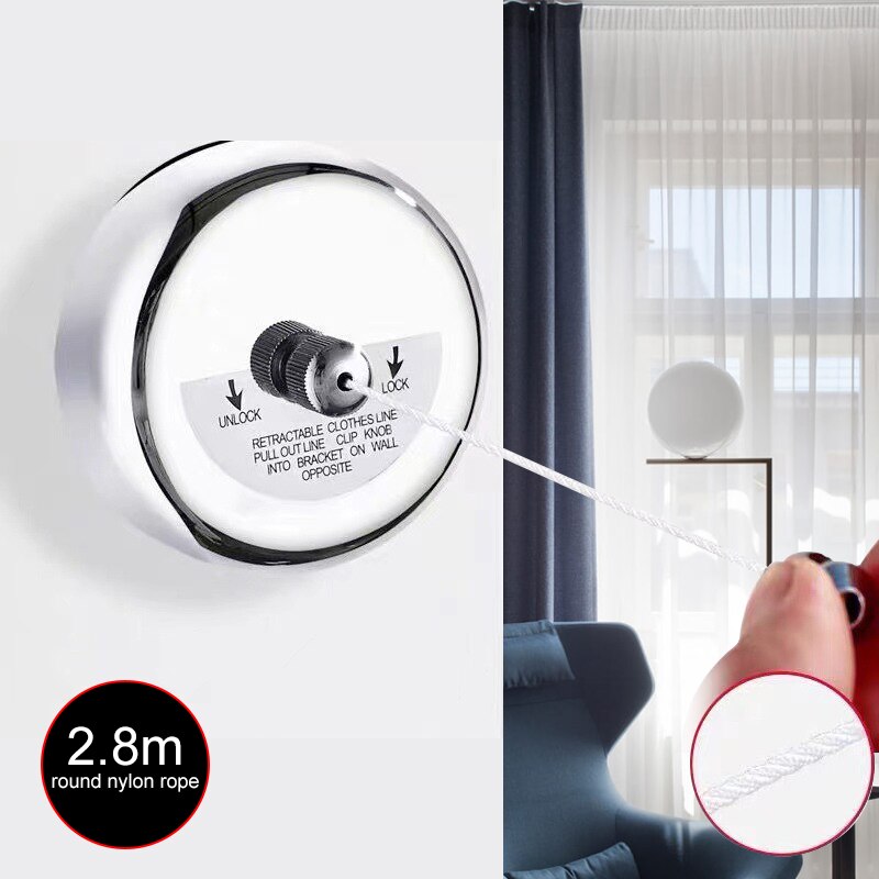 Punch-free Clothes Drying Rack Rope Home Storage Stainless Steel Retractable Clotheslines Clothes Dryer Organiser Laundry Hanger: 2.8m Round Nylon