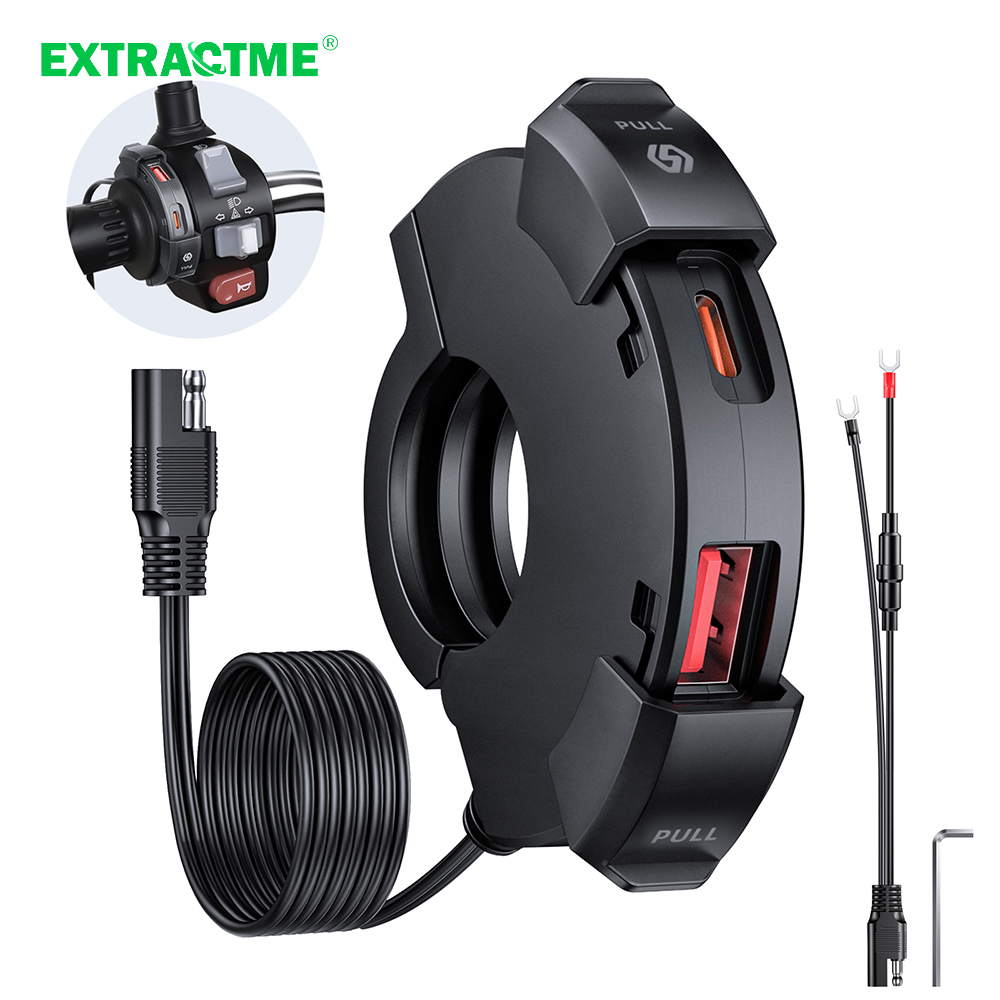 Extractme QC3.0 motorfiets USB-oplader 30W USB-snellader Waterdichte stuurmontagebeugel Oplader voor digitale fietscamera