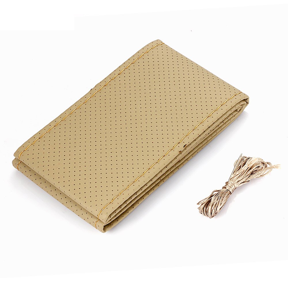 Auto gevlochten stuurhoes met leer 38cm auto voor ford c-max flex b-max atlas five fg f -350 f-250 e- serie: Beige