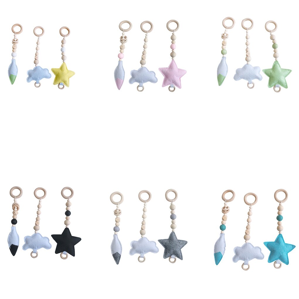 3 Stks/set Baby Rammelaar Speelgoed Nordic Stijl Houten Rammelaar Ring Kralen Play Toy Wandelwagen Opknoping Speelgoed